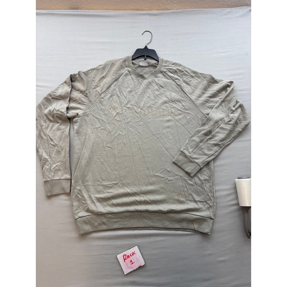 Columbia Mens Khaki Tan Tonal Logo Raglan Sleeve Crewneck Sweatshirt Large